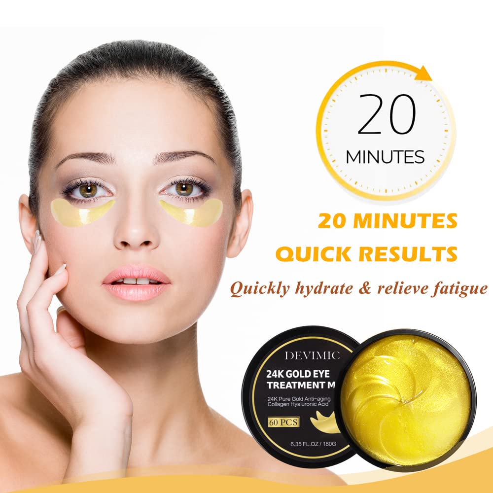 Organic 24K Gold Collagen Eye Mask Anti-Dark Circles, Puffiness & Wrinkle-Reducing Under Eye Patches