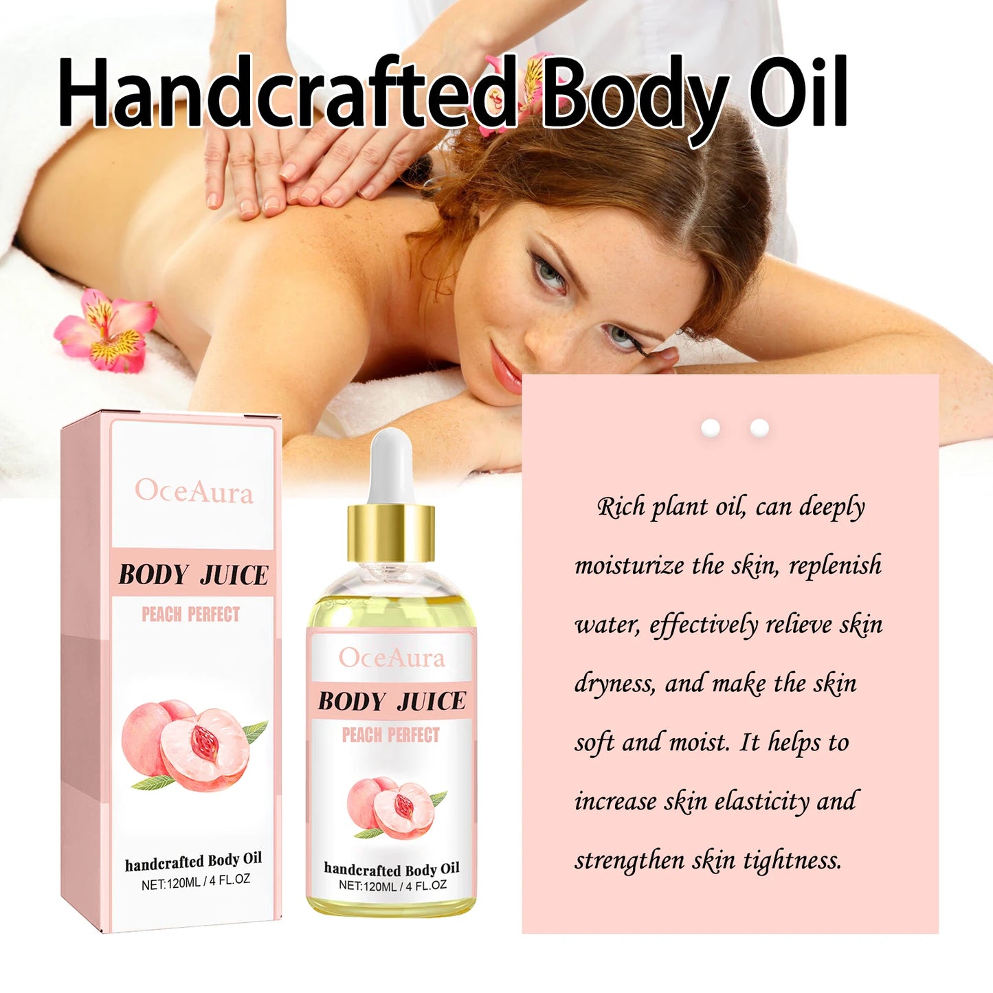 Oceaura Peach Scent Body Oil, Firming & Skin Texture Care