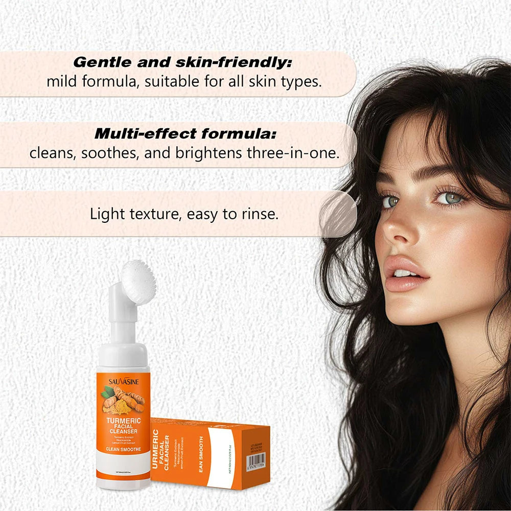 Turmeric & Lemon Brightening Foaming Face Wash Moisturizing Cleansing Foam with Brush