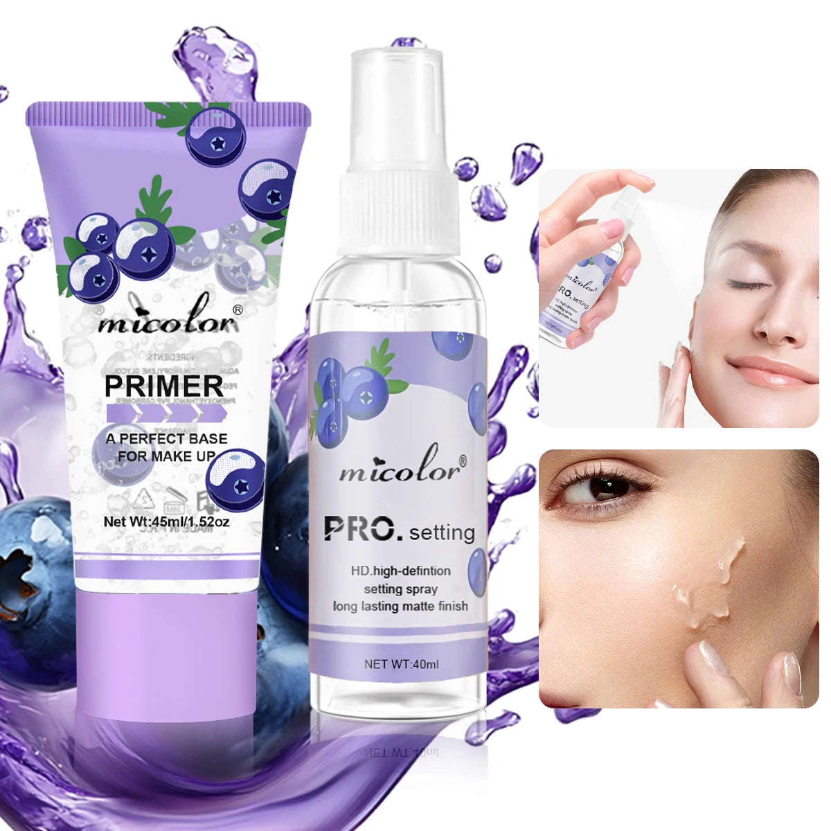 Organic Makeup Primer & Setting Spray Set & Long Lasting Makeup Hold