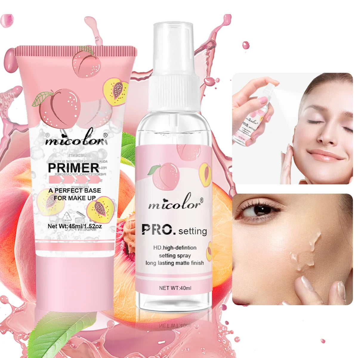 Organic Makeup Primer & Setting Spray Set & Long Lasting Makeup Hold