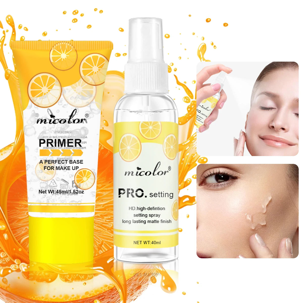 Organic Makeup Primer & Setting Spray Set & Long Lasting Makeup Hold