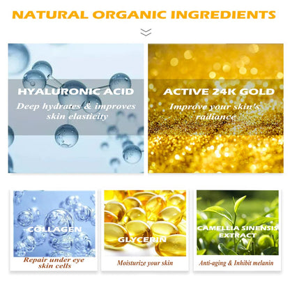 Organic 24K Gold Collagen Eye Mask Anti-Dark Circles, Puffiness & Wrinkle-Reducing Under Eye Patches